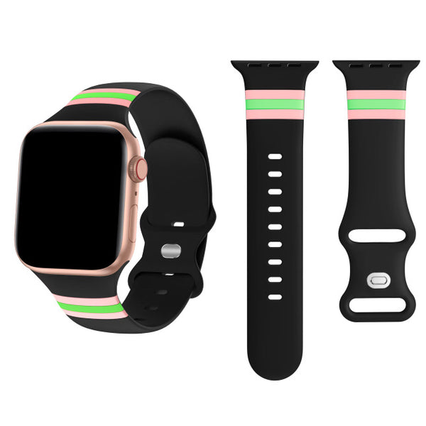 Black with Pink and Green Top Stripe Apple Watch Band