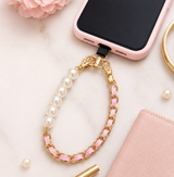 AKA Pink interweave & Pearl Phone Wrist Strap