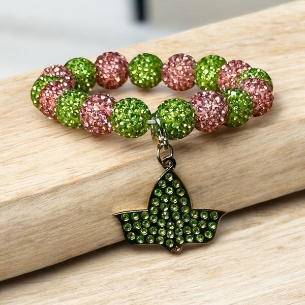AKA Pink and Green Rhinestone Bracelet with Ivy Charm