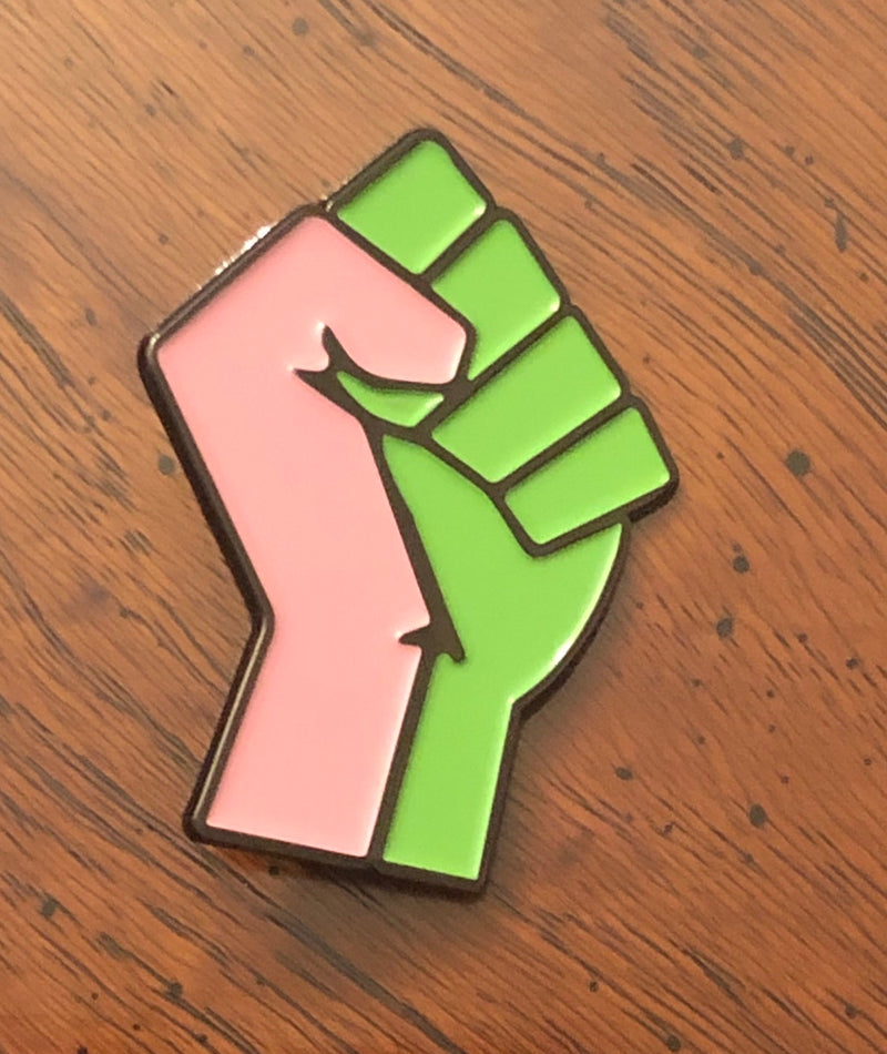 Pink and Green Fist Lapel Pin