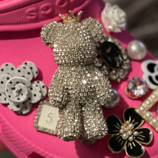 Silver Rhinestone Bear Shoe Charm