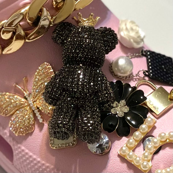 Black Rhinestone Bear Shoe Charm