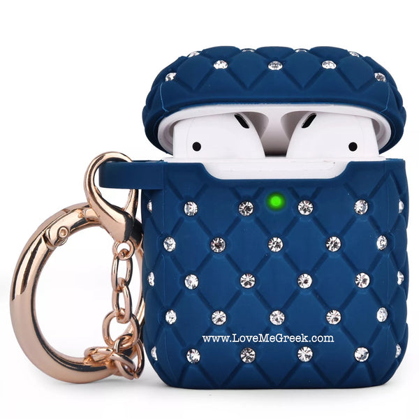Blue Quilted Bling AirPod Case